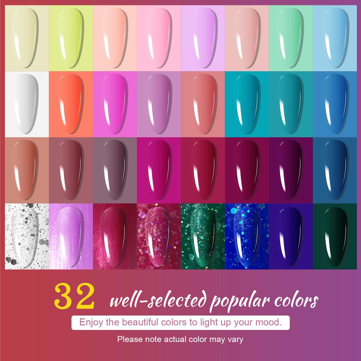 JODSONE Gel Nail Polish Kit with U V Light 32 Colors Gel Polish Nail Kit Soak Off Gel Nail Set Manicure Tools Nail Gel Kit Gifts for Women