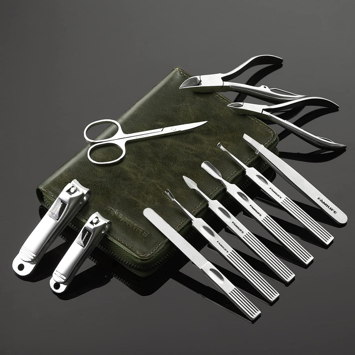 FAMILIFE Manicure Set, Nail Clippers Set Professional Manicure Kit 11 in 1 Stainless Steel Pedicure Tools Nail Kit Mens Grooming Kit with Portable Leather Travel Case Dark Violet Birthday Gifts