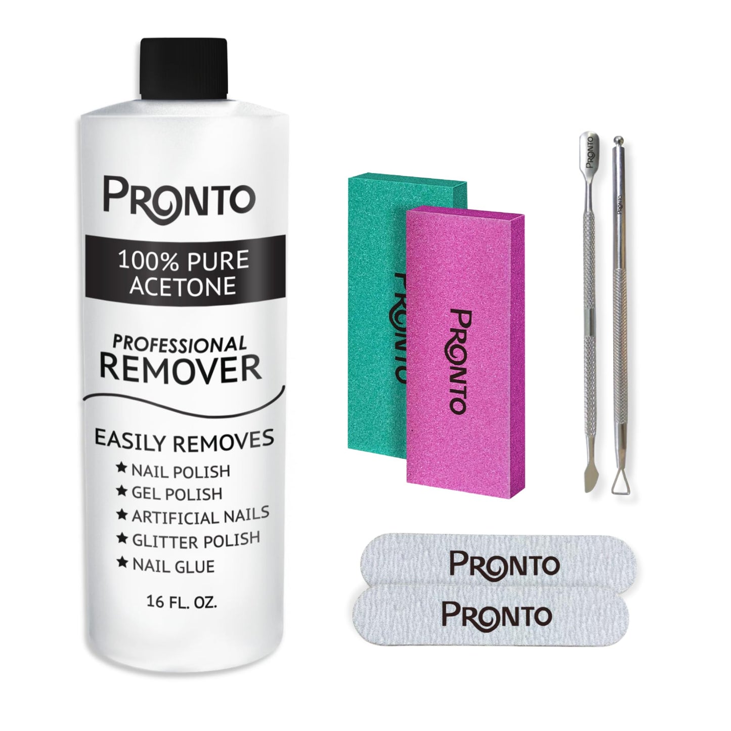 Pronto 100% Pure Acetone - Quick, Professional Nail Polish Remover - For Natural, Gel, Acrylic, Sculptured Nails (8 FL. OZ.)