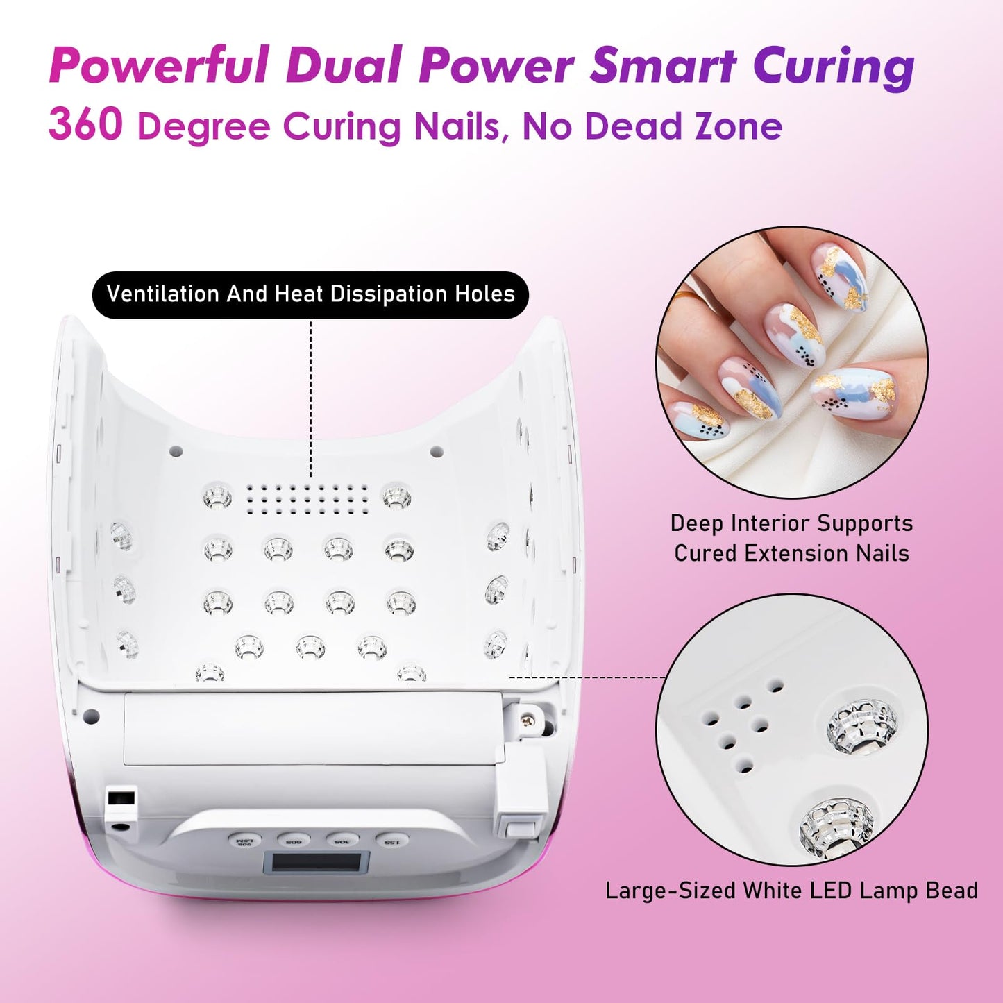 Professional Cordless Rechargeable UV LED Nail Lamp with 4 Timer Setting and 126W High Power Quick Drying Nail Dryer(White)