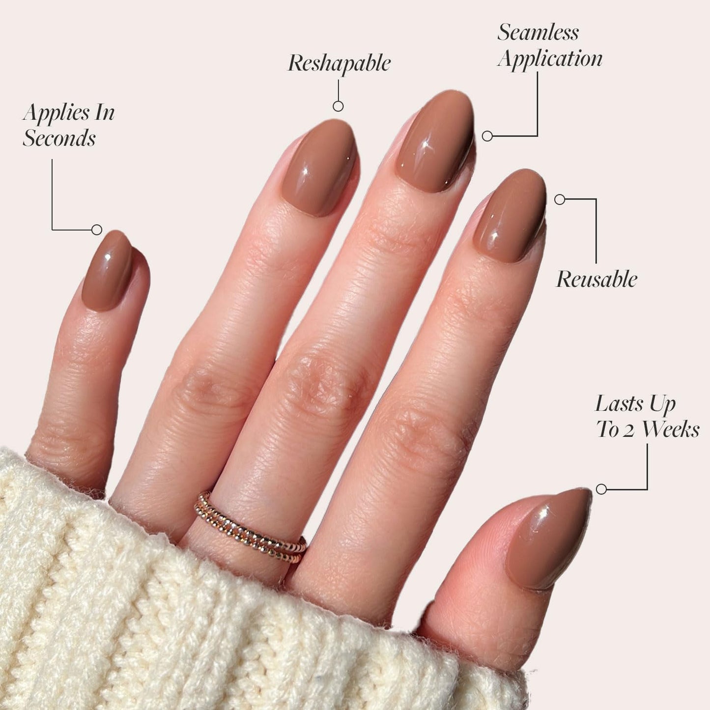 Glamnetic Press On Nails - Fall Mauve | Opaque Muted Blush Mauve Short Oval False Nails, Reusable Stick On Fake Nails with Glue | Salon Quality | 15 Sizes - 30 Nail Kit