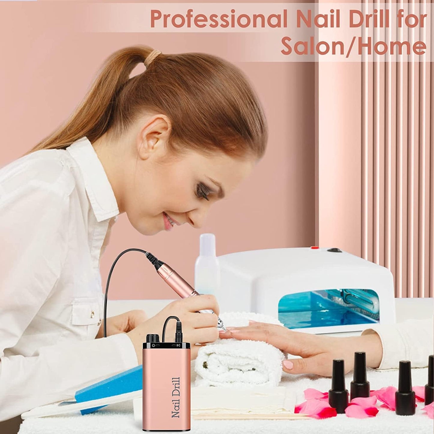 Electric Nail Drill Machine 35000RPM Portable Rechargeable Nail Drill for Acrylic Nails Gel Polishing Removing, Cordless with Bits Kit for Manicure Salon Home(Purple)