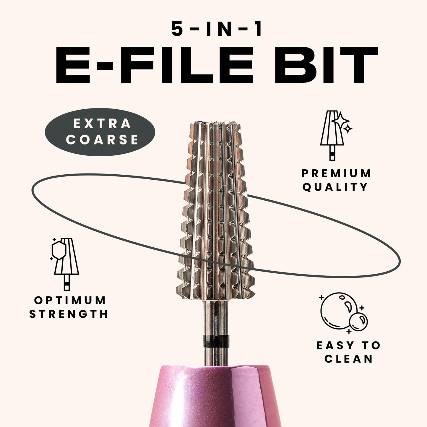 5-In-1 Professional Nail Drill Bits (Medium) - Electric Nail Drill Kit for Manicure, Pedicure & 3D Art - Portable EFile Nail Tech Drill Bits for Nail Technicians, Salon & Home DIY