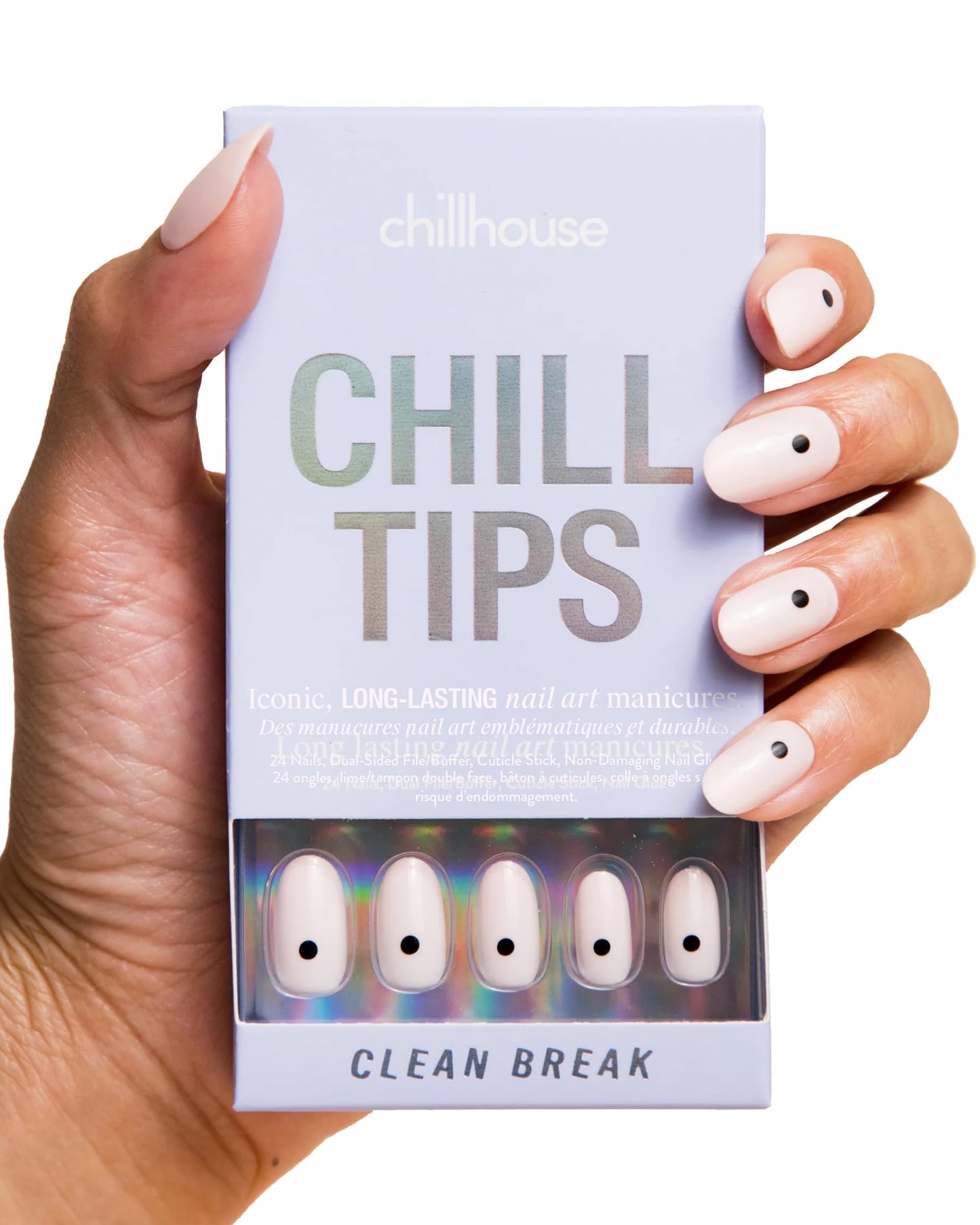 Chillhouse Chill Tips Signatures Press On Nails Kit, Going to the Barre - 24 Nail Shapes & Sizes, Dual-Sided Buffer & File, Cuticle Stick & Glue - Long-Lasting Nail Art Manicures