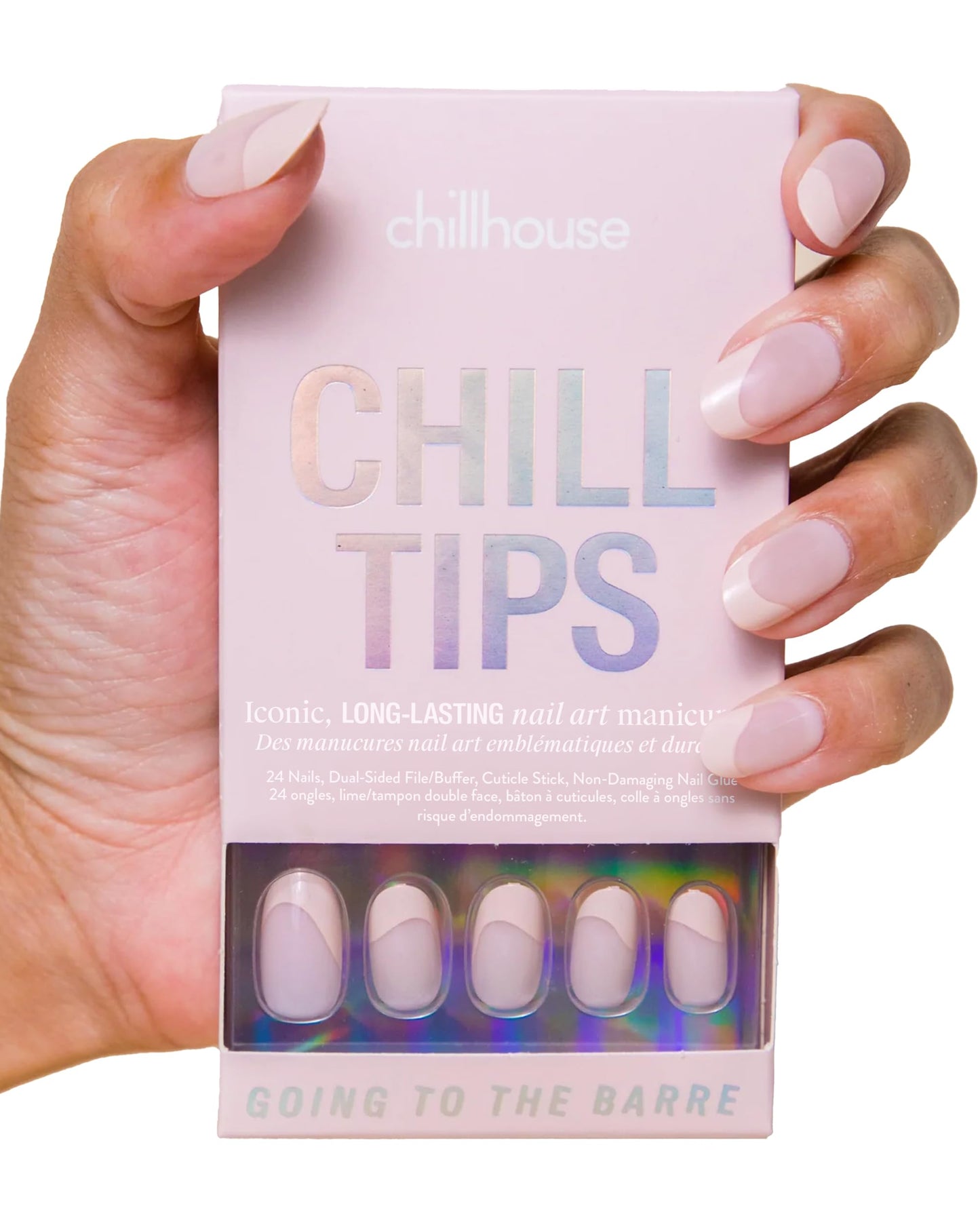 Chillhouse Chill Tips Signatures Press On Nails Kit, Going to the Barre - 24 Nail Shapes & Sizes, Dual-Sided Buffer & File, Cuticle Stick & Glue - Long-Lasting Nail Art Manicures