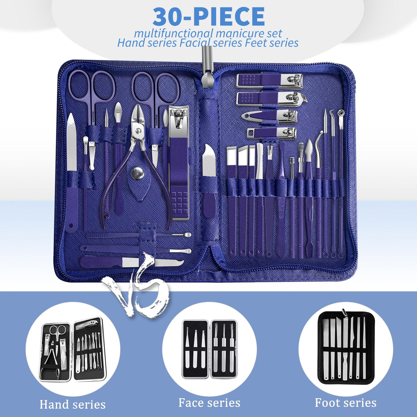 Manicure Set Personal Care Mens Grooming Kit, 30 In 1 Professional Manicure Kit Pedicure Kit, Nail Clippers for Men and Beauty Tool Portable Set, with Luxurious Travel Case (Black)