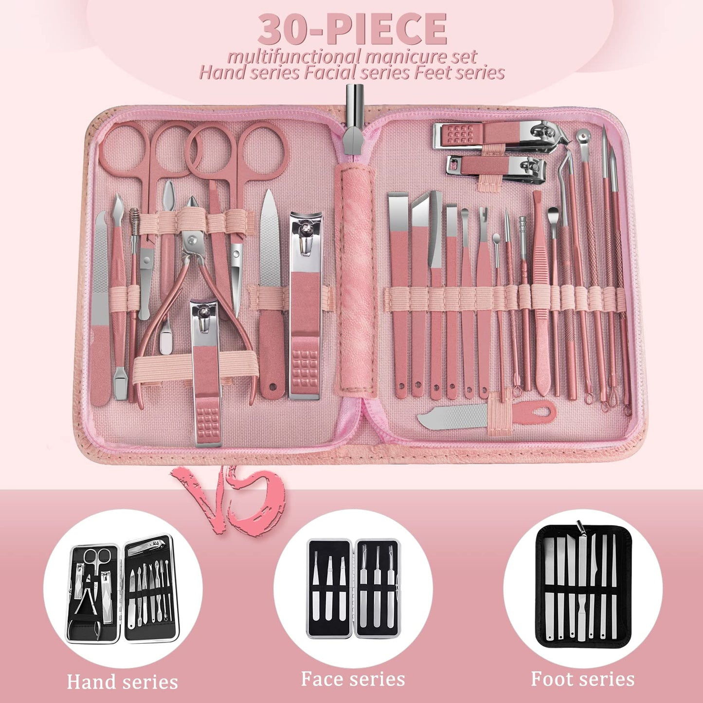 Manicure Set Personal Care Mens Grooming Kit, 30 In 1 Professional Manicure Kit Pedicure Kit, Nail Clippers for Men and Beauty Tool Portable Set, with Luxurious Travel Case (Black)