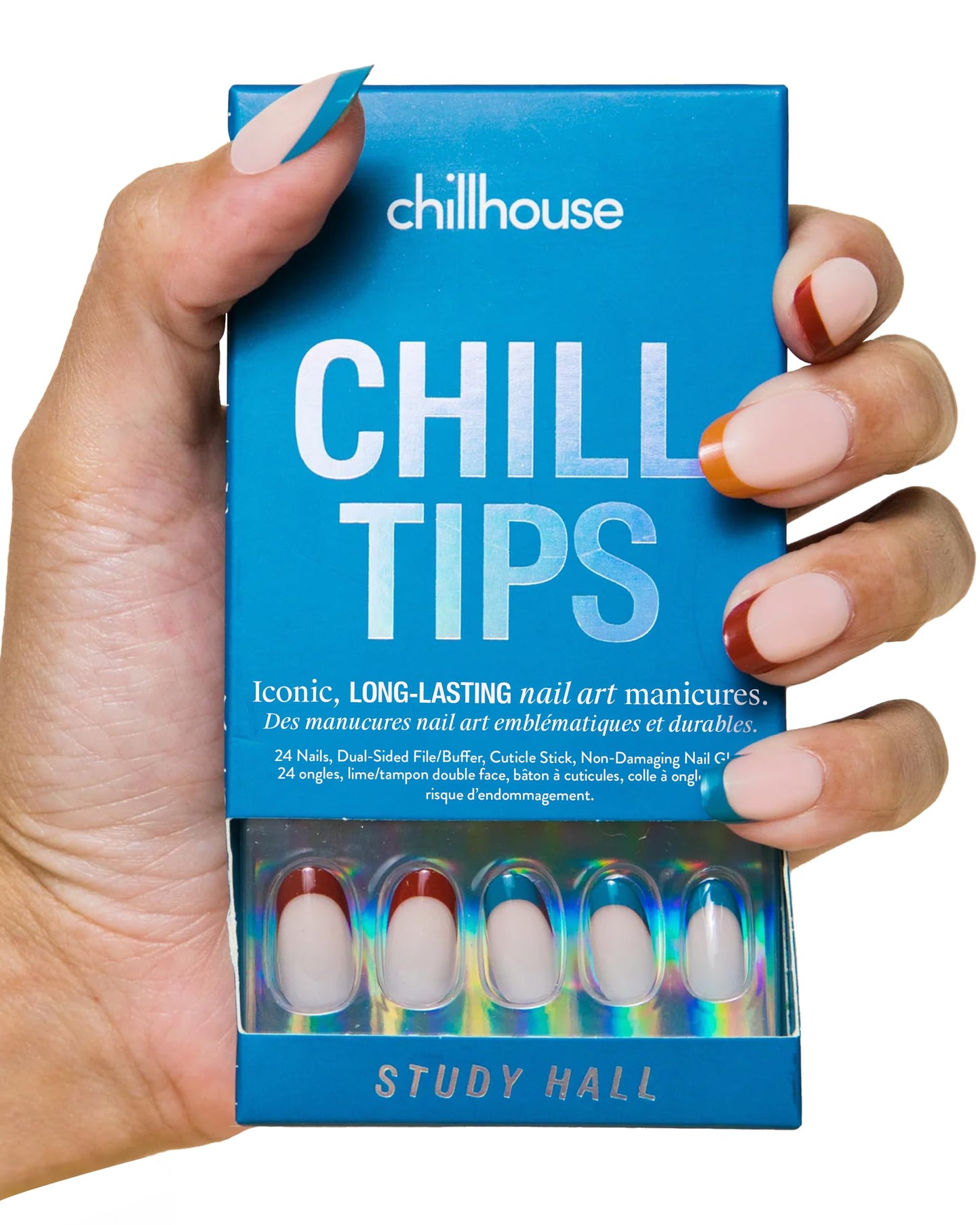 Chillhouse Chill Tips Signatures Press On Nails Kit, Going to the Barre - 24 Nail Shapes & Sizes, Dual-Sided Buffer & File, Cuticle Stick & Glue - Long-Lasting Nail Art Manicures