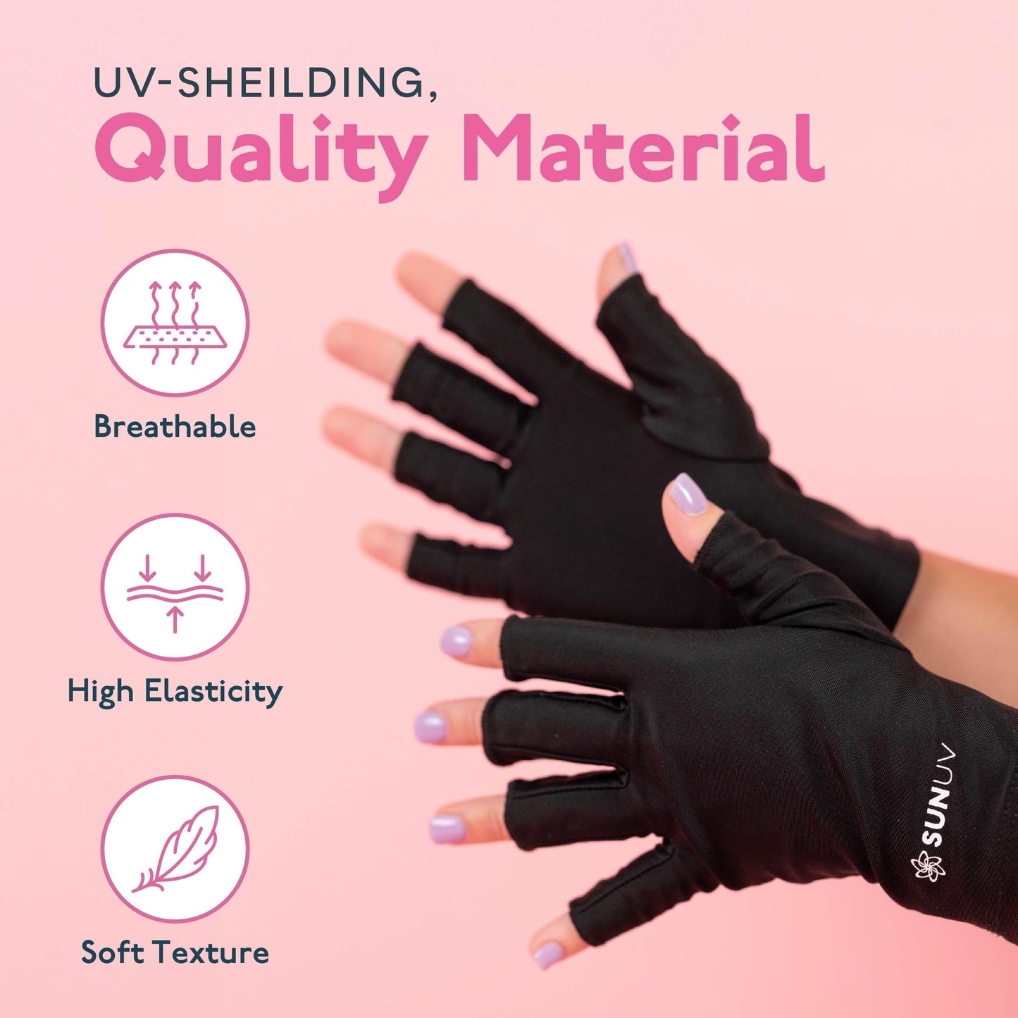 SUNUV LED Gloves for Gel Nails, UPF 50+ Anti UV Gloves for Gel Nail Lamp, Professional UV Gloves for Nail Techs