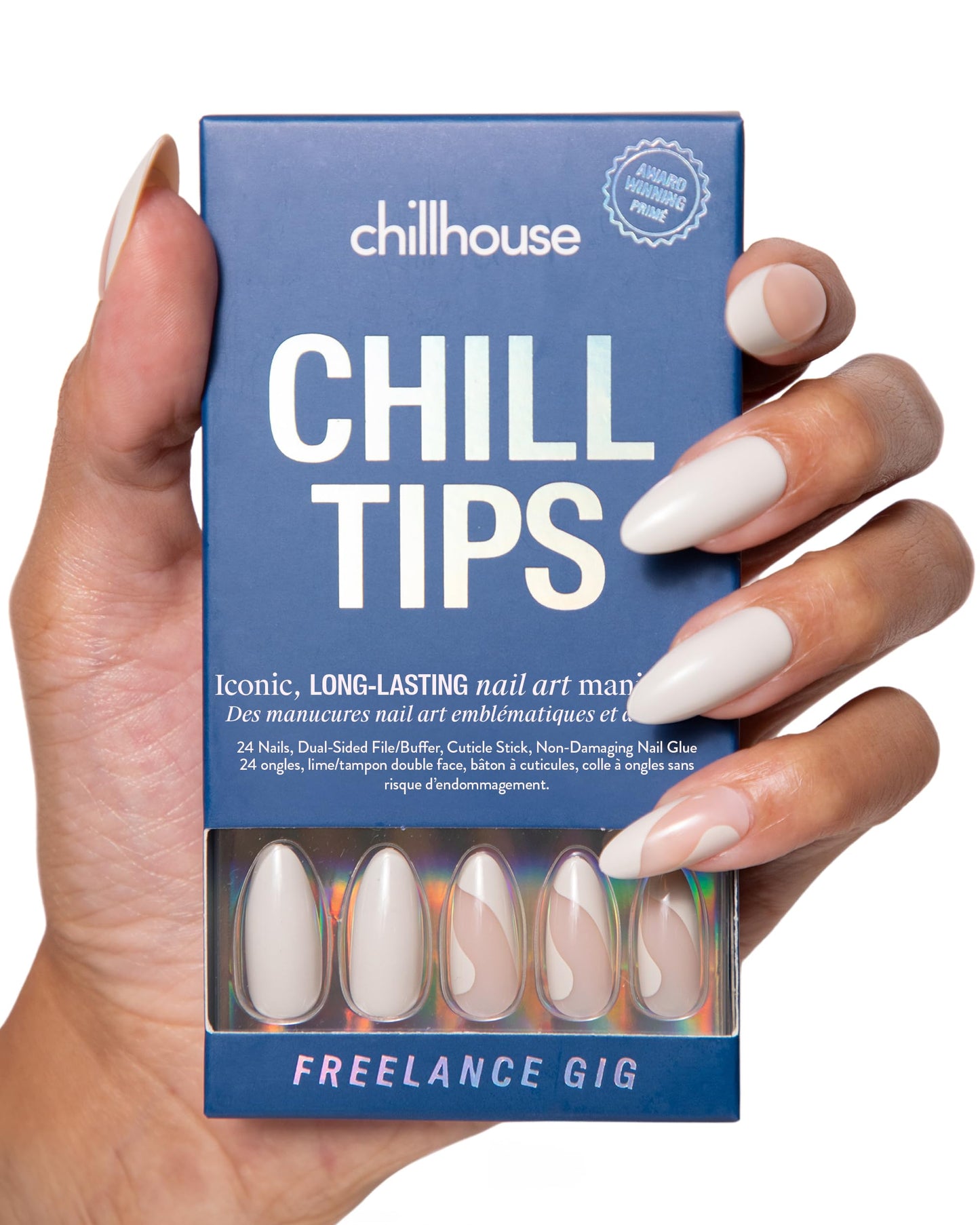 Chillhouse Chill Tips Signatures Press On Nails Kit, Going to the Barre - 24 Nail Shapes & Sizes, Dual-Sided Buffer & File, Cuticle Stick & Glue - Long-Lasting Nail Art Manicures