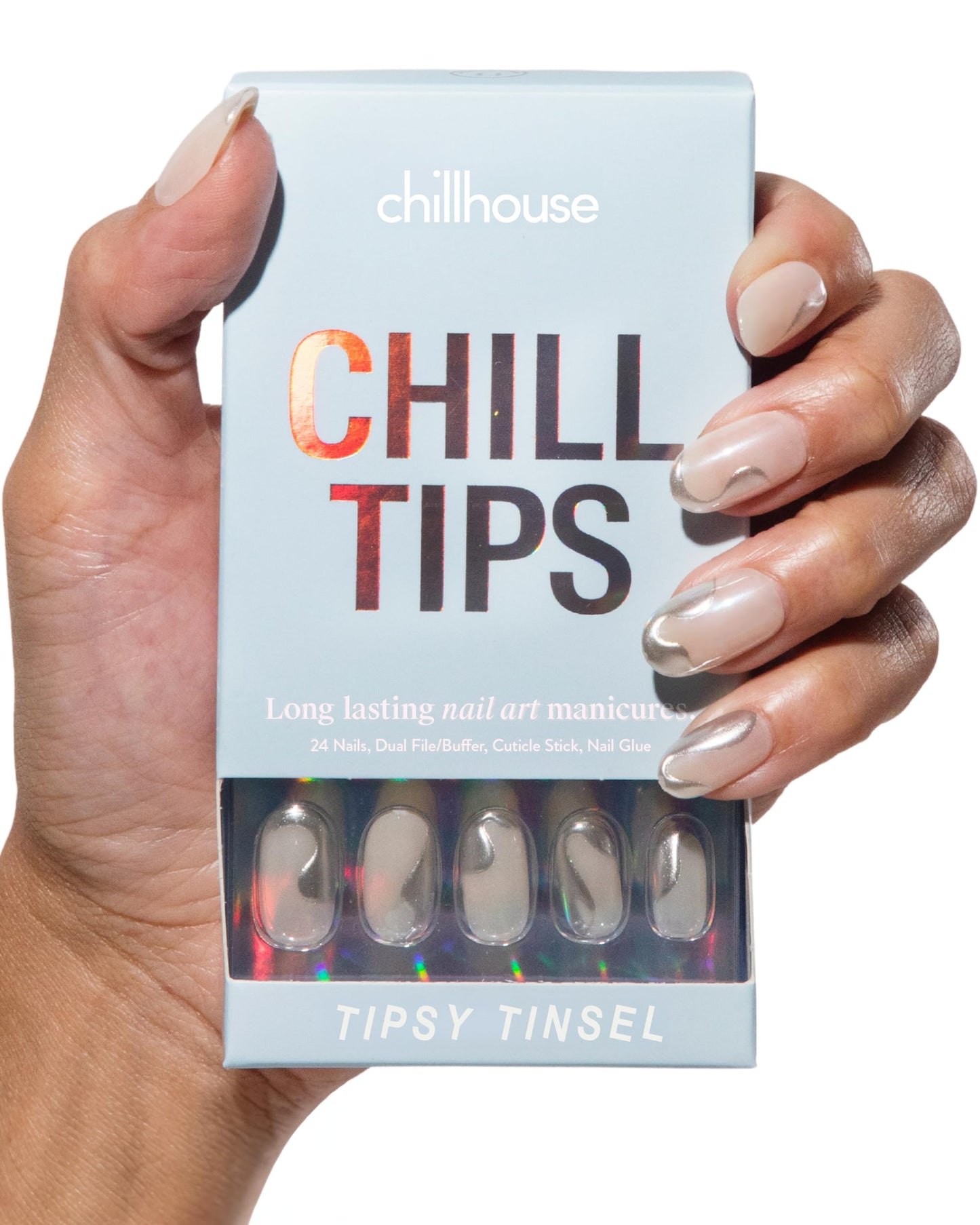 Chillhouse Chill Tips Signatures Press On Nails Kit, Going to the Barre - 24 Nail Shapes & Sizes, Dual-Sided Buffer & File, Cuticle Stick & Glue - Long-Lasting Nail Art Manicures