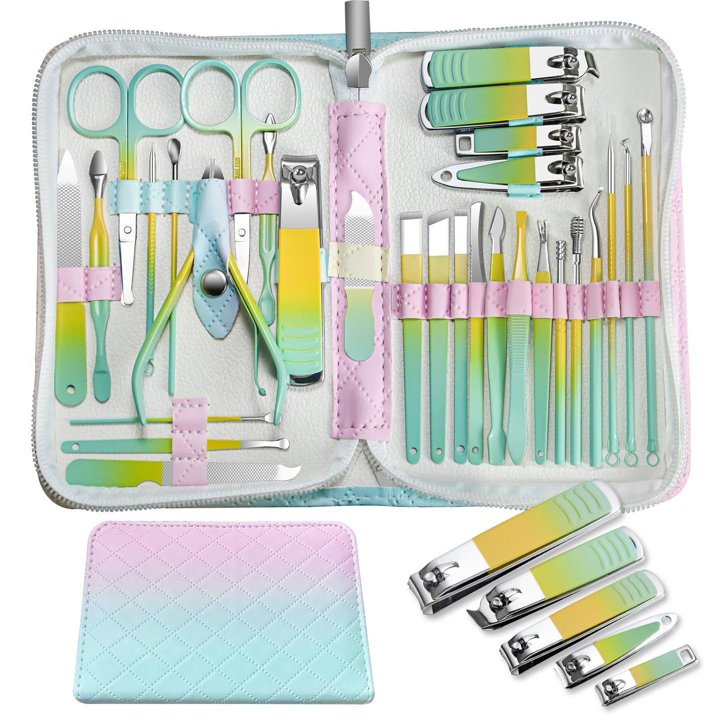 Manicure Set Personal Care Mens Grooming Kit, 30 In 1 Professional Manicure Kit Pedicure Kit, Nail Clippers for Men and Beauty Tool Portable Set, with Luxurious Travel Case (Black)