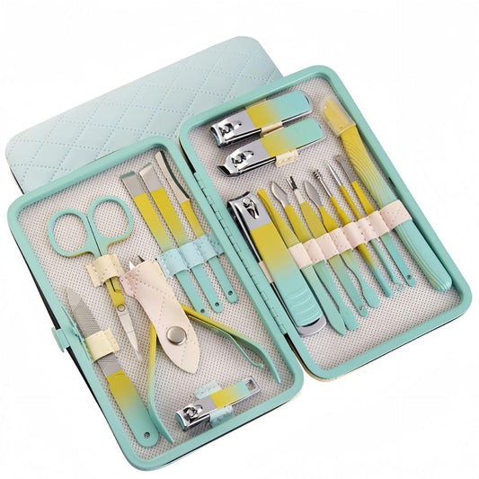 Manicure Set 18pcs Nail Clipper Set with Portable Travel Case Men Women Face Toe Finger Care Tools Manicure Pedicure Tools Grooming Kit Gift for Men Women (Macron Green)