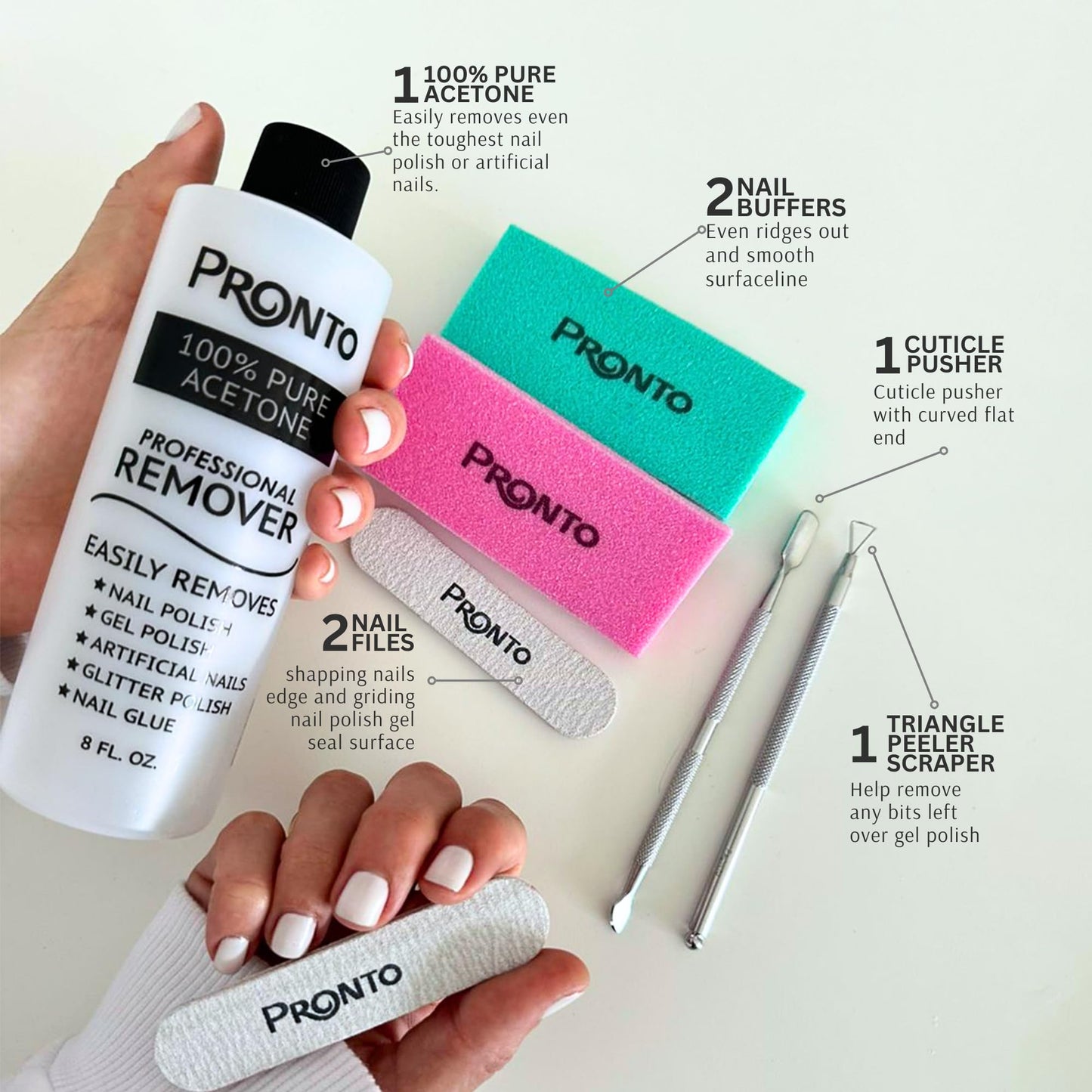 Pronto 100% Pure Acetone - Quick, Professional Nail Polish Remover - For Natural, Gel, Acrylic, Sculptured Nails (8 FL. OZ.)