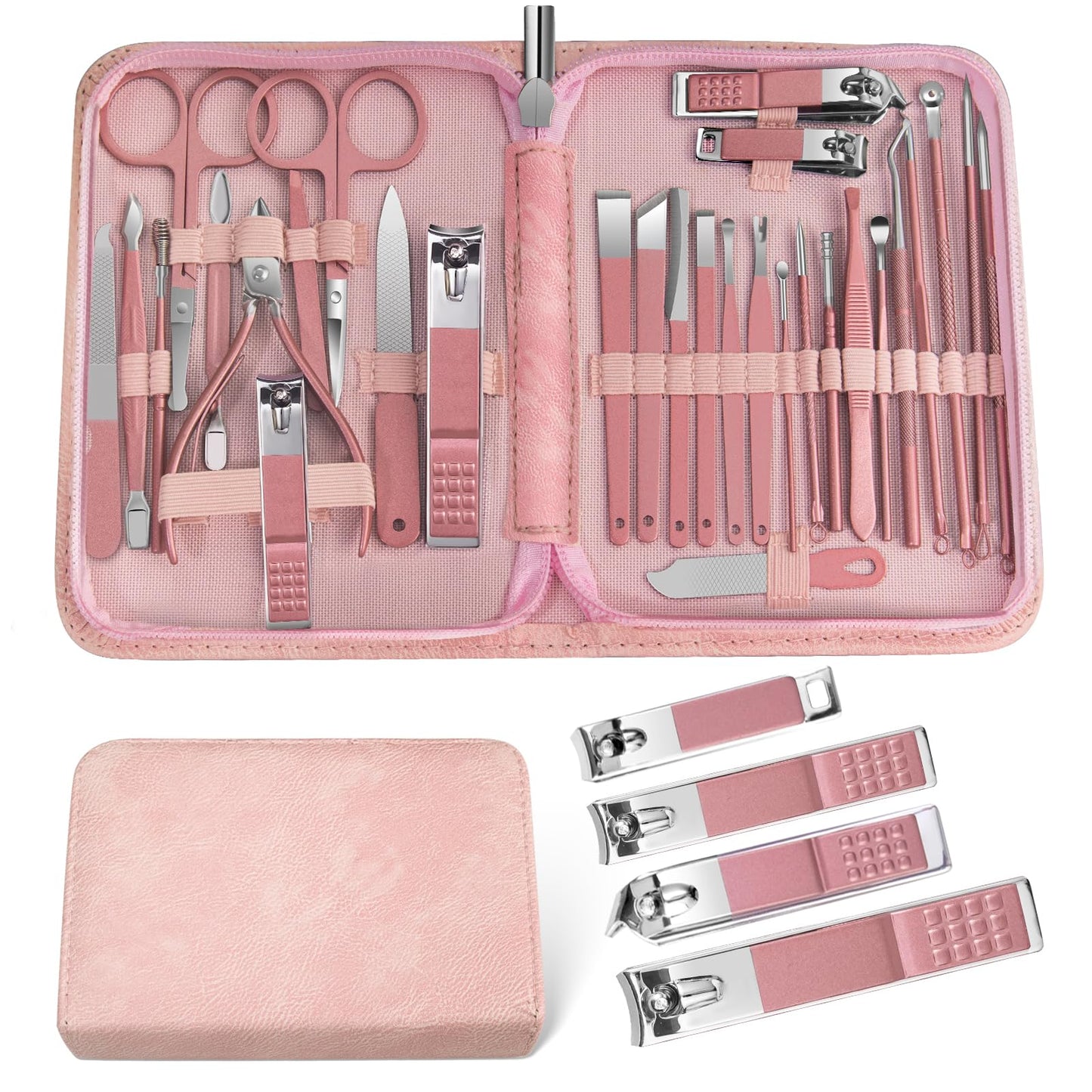 Manicure Set Personal Care Mens Grooming Kit, 30 In 1 Professional Manicure Kit Pedicure Kit, Nail Clippers for Men and Beauty Tool Portable Set, with Luxurious Travel Case (Black)